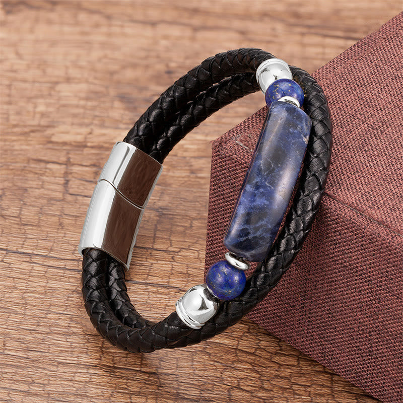 Wear FengShui Green Aventurine Tiger Eye Green Agate Black Onyx Hematite Stone Luck Leather Magnetic Buckle Bracelet