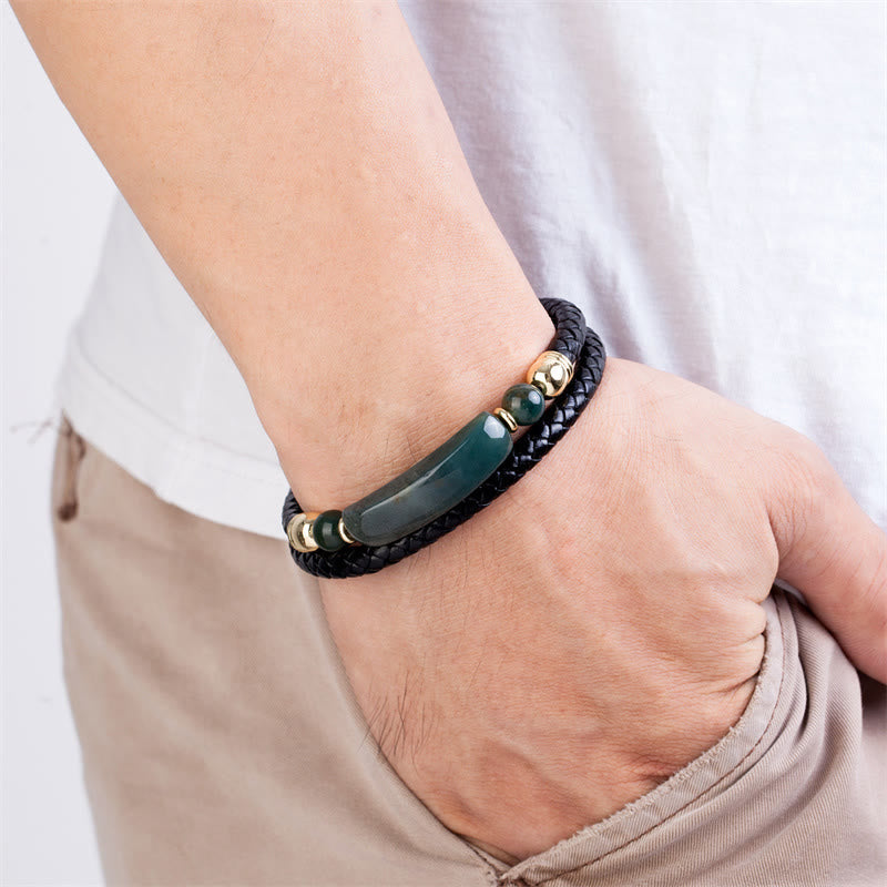 Wear FengShui Green Aventurine Tiger Eye Green Agate Black Onyx Hematite Stone Luck Leather Magnetic Buckle Bracelet