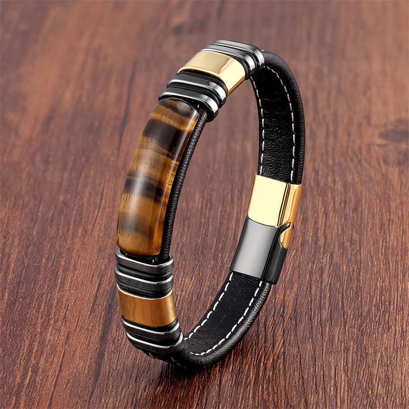 Wear FengShui "Wishing You Courage and Focus" Tiger Eye Leather Bracelet Includes Gift Message Card