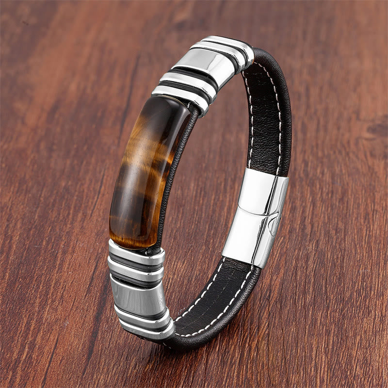 Wear FengShui Tiger Eye Stone Clear Thinking Leather Buckle Bracelet