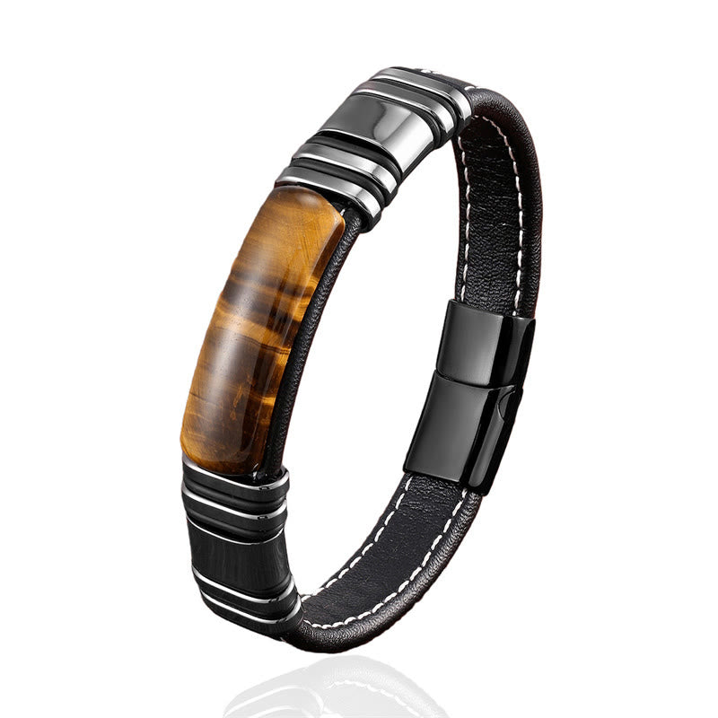 Wear FengShui Tiger Eye Stone Clear Thinking Leather Buckle Bracelet