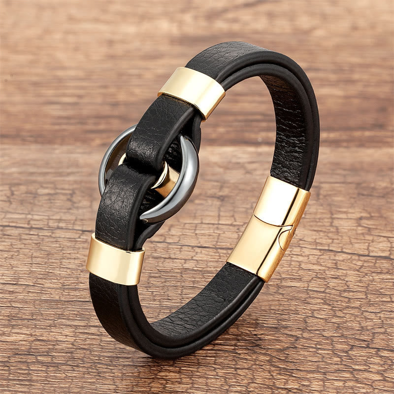 Wear FengShui Round Green Aventurine Black Onyx Hematite Agate Rose Quartz Stone Balance Leather Magnetic Buckle Bracelet
