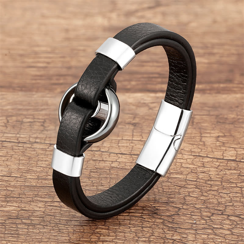 Wear FengShui Round Green Aventurine Black Onyx Hematite Agate Rose Quartz Stone Balance Leather Magnetic Buckle Bracelet