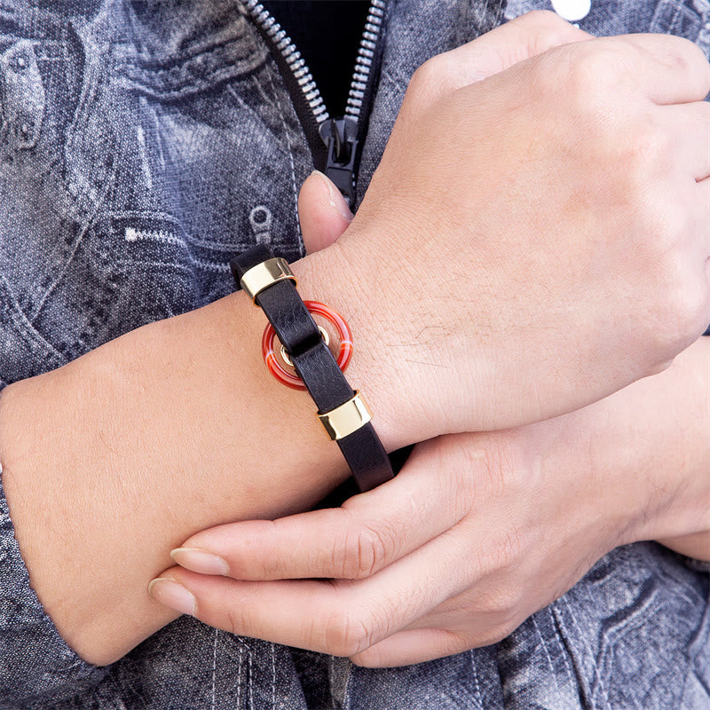 Wear FengShui Round Green Aventurine Black Onyx Hematite Agate Rose Quartz Stone Balance Leather Magnetic Buckle Bracelet