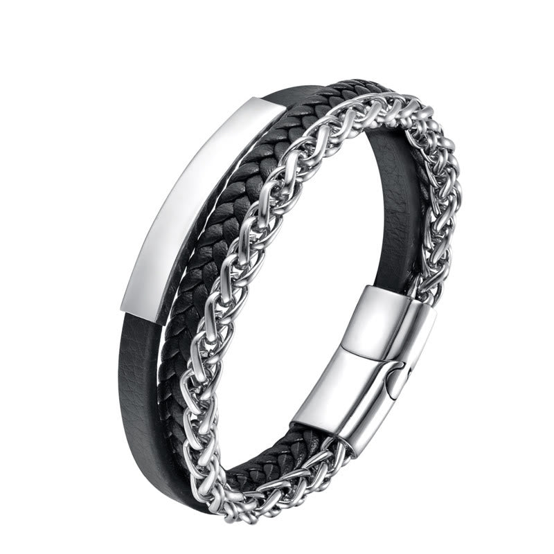 Wear FengShui Multi-layered Titanium Steel Calm Leather Buckle Bracelet