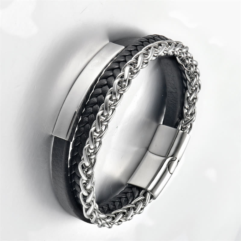 Wear FengShui Multi-layered Titanium Steel Calm Leather Buckle Bracelet