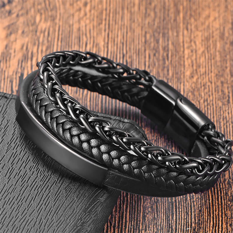Wear FengShui Multi-layered Titanium Steel Calm Leather Buckle Bracelet