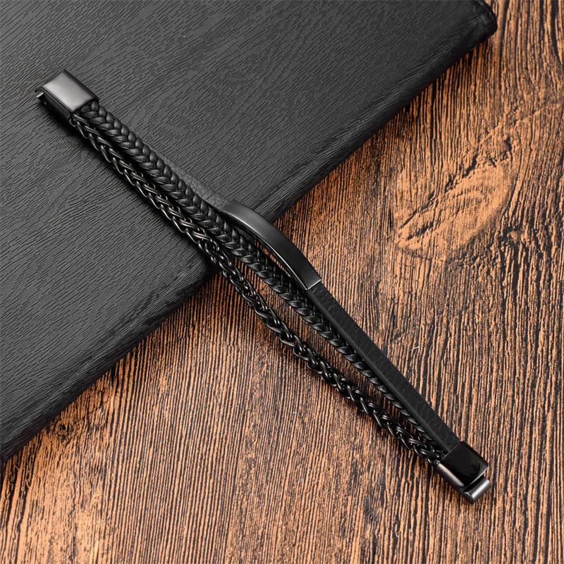 Wear FengShui Multi-layered Titanium Steel Calm Leather Buckle Bracelet