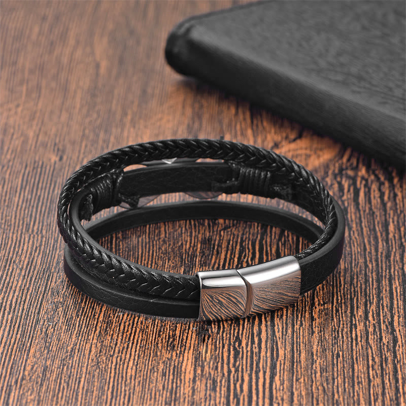 Wear FengShui Eternal Endless Knot Infinity Symbol Titanium Steel Calm Leather Buckle Bracelet