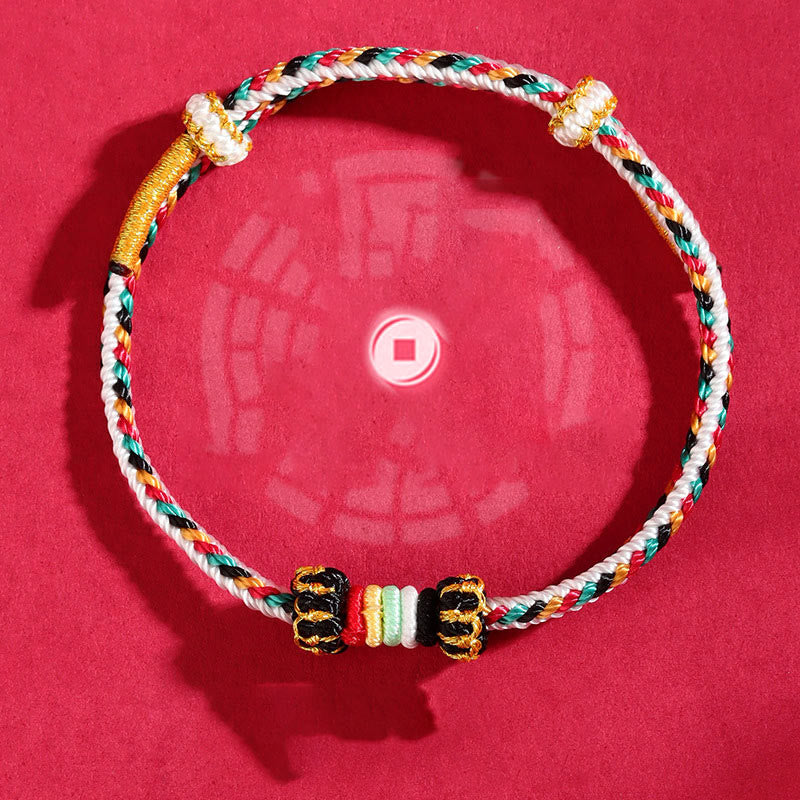 Wear FengShui Five Elements Colorful String Completeness Knot Reef Knot Braid Luck Bracelet