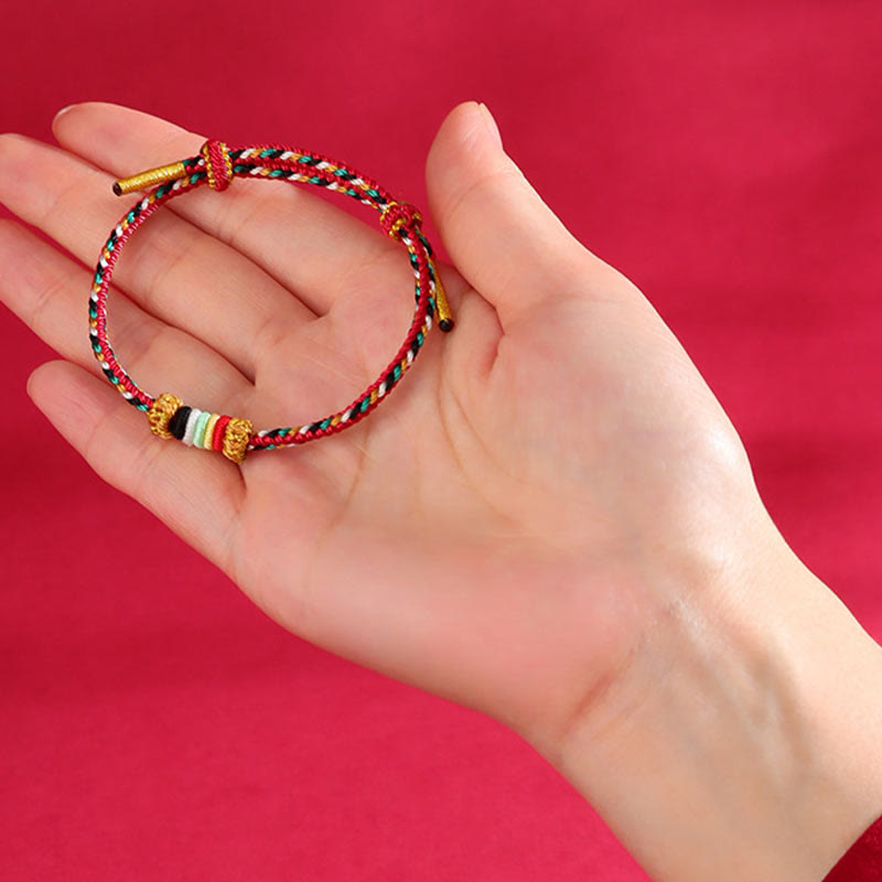 Wear FengShui Five Elements Colorful String Completeness Knot Reef Knot Braid Luck Bracelet