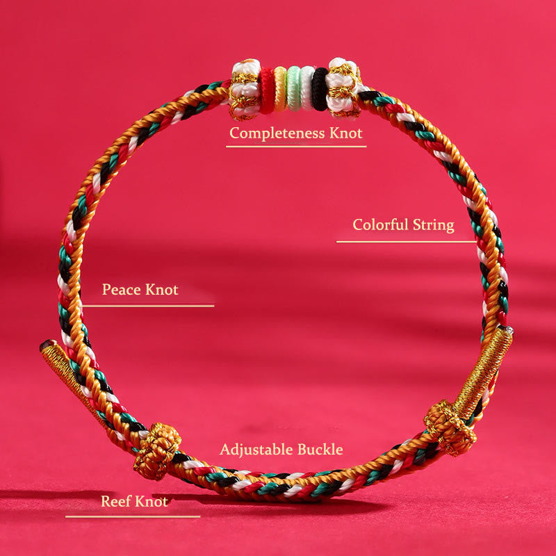 Wear FengShui Five Elements Colorful String Completeness Knot Reef Knot Braid Luck Bracelet