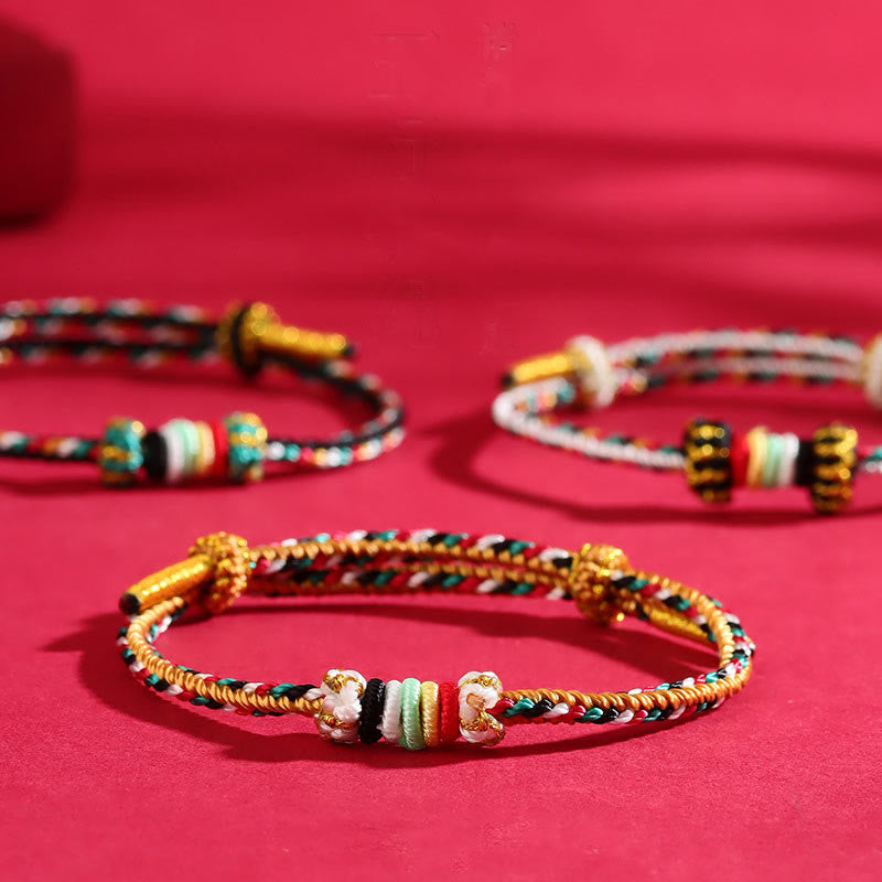 Wear FengShui Five Elements Colorful String Completeness Knot Reef Knot Braid Luck Bracelet
