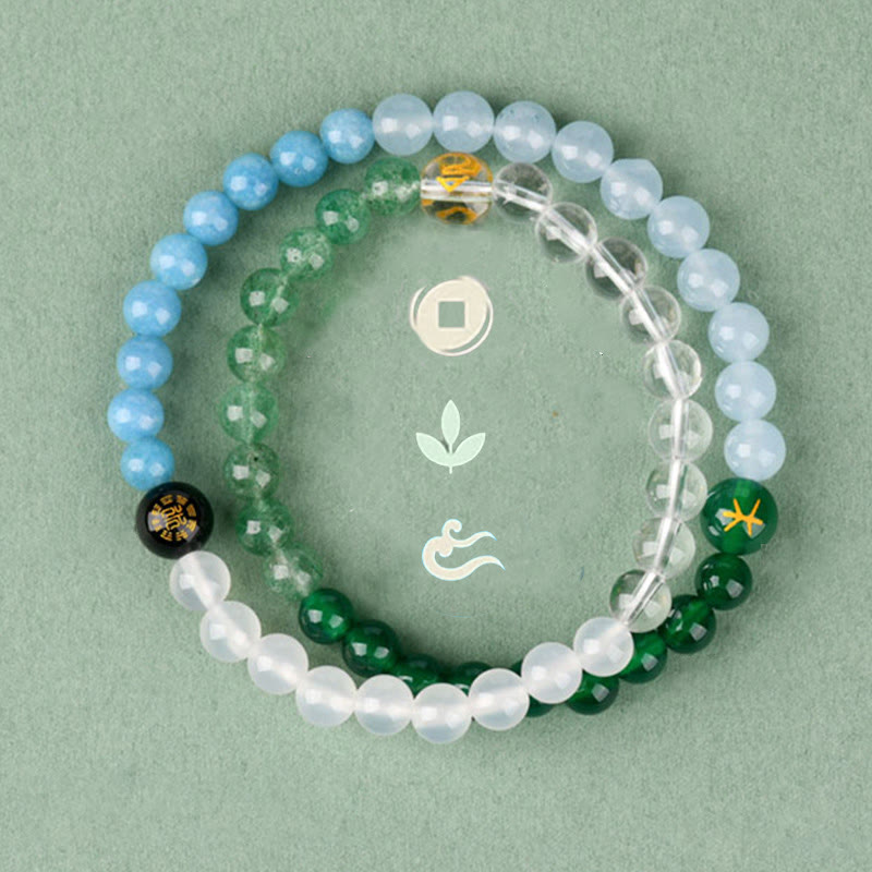 Wear FengShui Five Elements Various Crystal Agate Strawberry Quartz Wisdom Bracelet