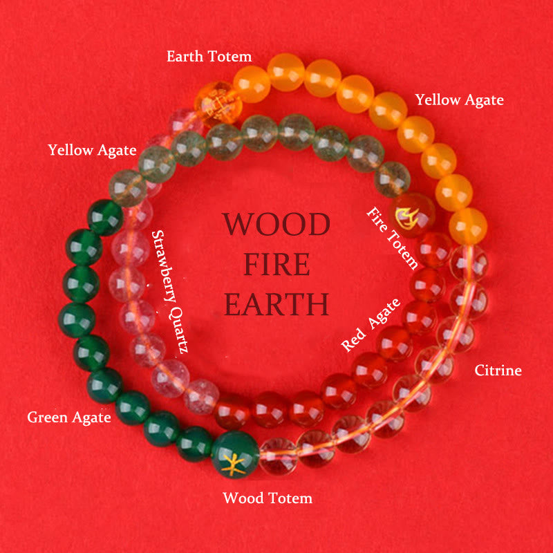 Wear FengShui Five Elements Various Crystal Agate Strawberry Quartz Wisdom Bracelet