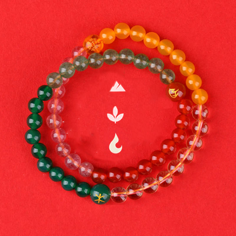 Wear FengShui Five Elements Various Crystal Agate Strawberry Quartz Wisdom Bracelet