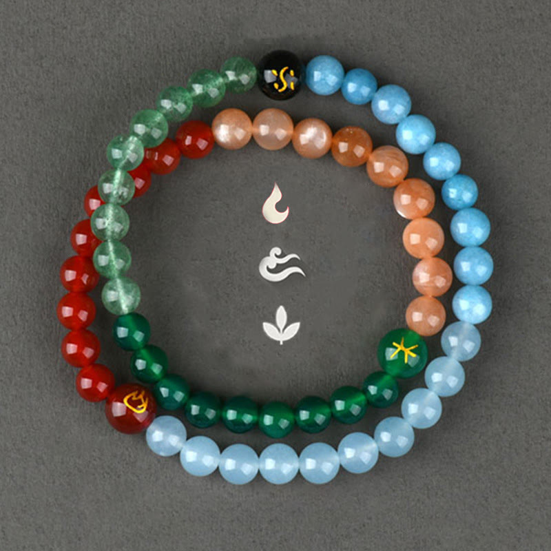 Wear FengShui Five Elements Various Crystal Agate Strawberry Quartz Wisdom Bracelet