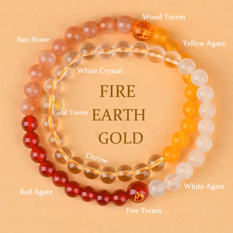 Wear FengShui Five Elements Various Crystal Agate Strawberry Quartz Wisdom Bracelet