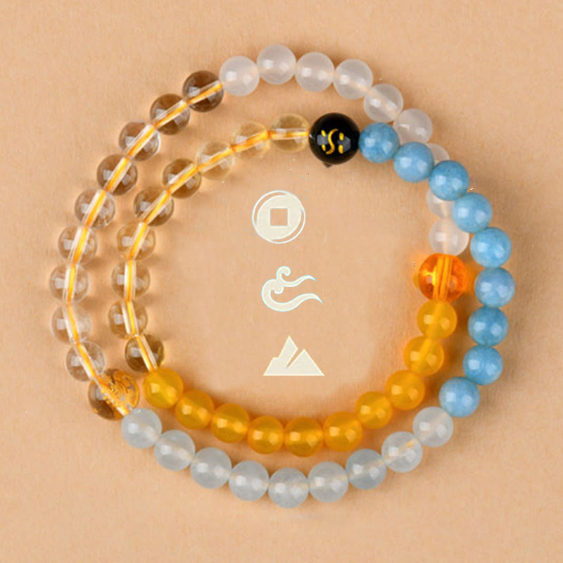 Wear FengShui Five Elements Various Crystal Agate Strawberry Quartz Wisdom Bracelet