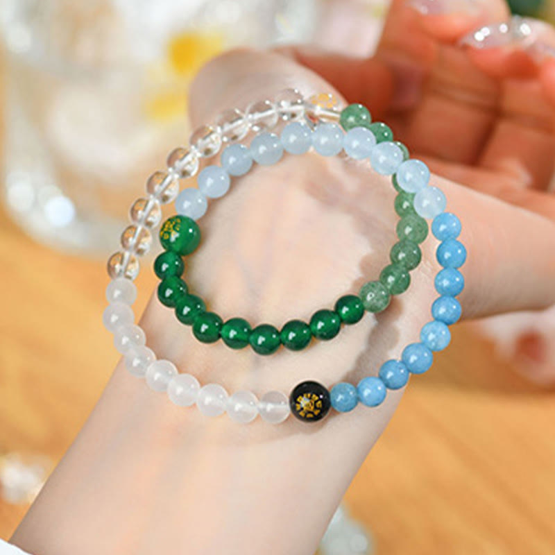 Wear FengShui Five Elements Various Crystal Agate Strawberry Quartz Wisdom Bracelet