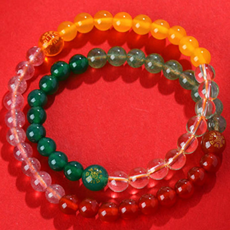 Wear FengShui Five Elements Various Crystal Agate Strawberry Quartz Wisdom Bracelet