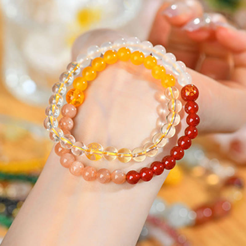 Wear FengShui Five Elements Various Crystal Agate Strawberry Quartz Wisdom Bracelet