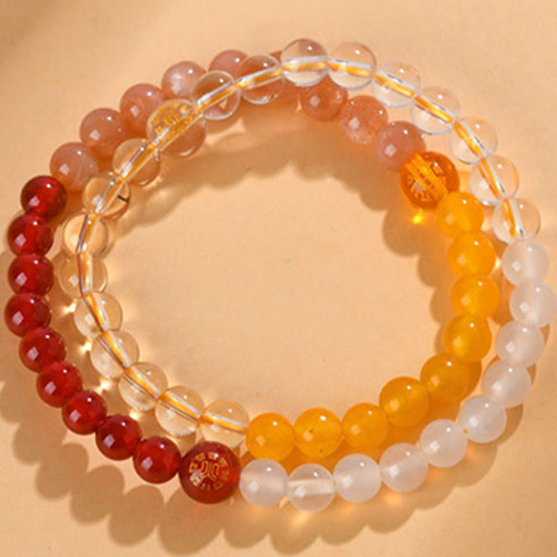 Wear FengShui Five Elements Various Crystal Agate Strawberry Quartz Wisdom Bracelet