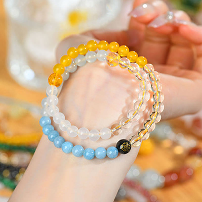 Wear FengShui Five Elements Various Crystal Agate Strawberry Quartz Wisdom Bracelet