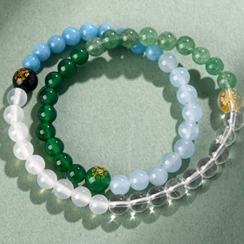 Wear FengShui Five Elements Various Crystal Agate Strawberry Quartz Wisdom Bracelet
