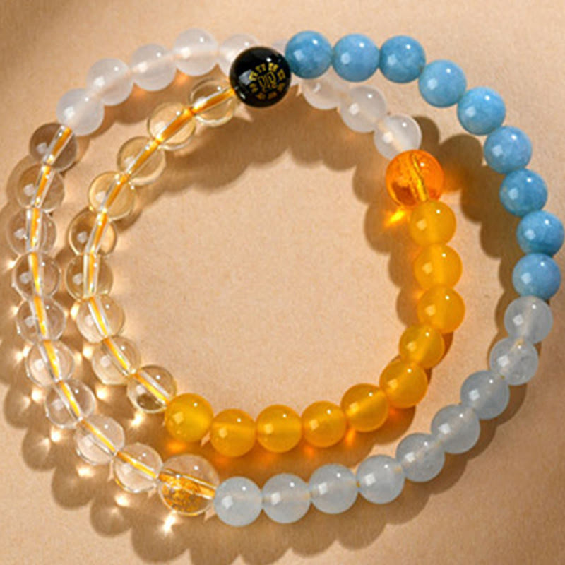 Wear FengShui Five Elements Various Crystal Agate Strawberry Quartz Wisdom Bracelet