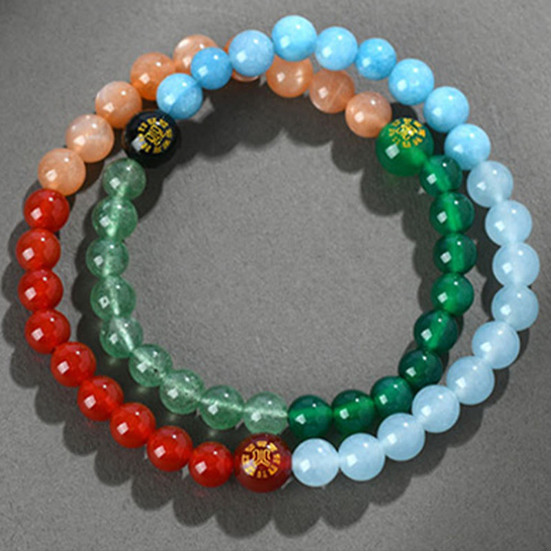 Wear FengShui Five Elements Various Crystal Agate Strawberry Quartz Wisdom Bracelet