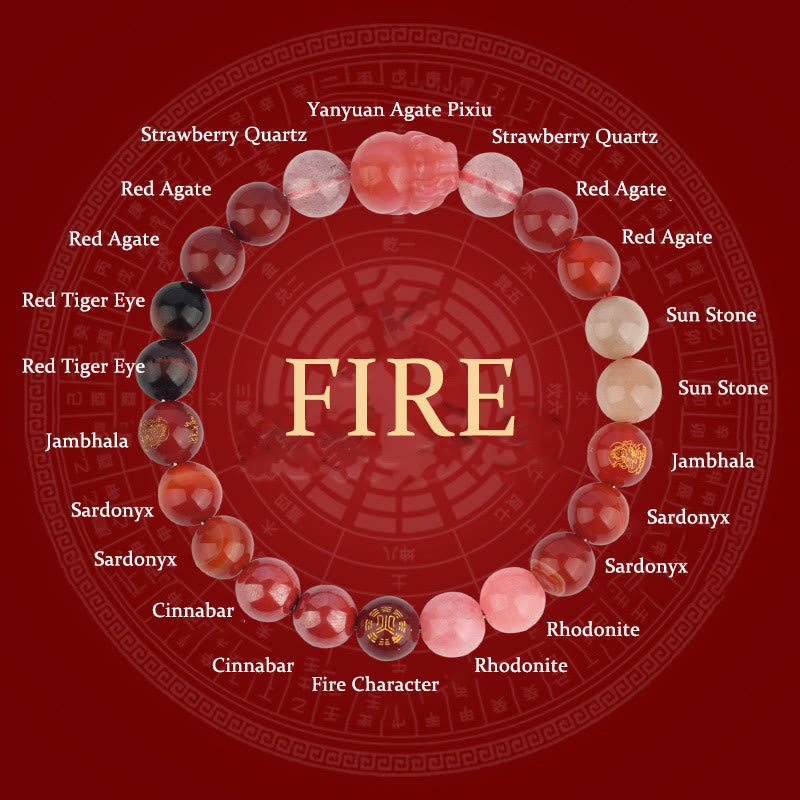 Wear FengShui Five Elements Various Crystal Agate Pixiu Wealth Bracelet