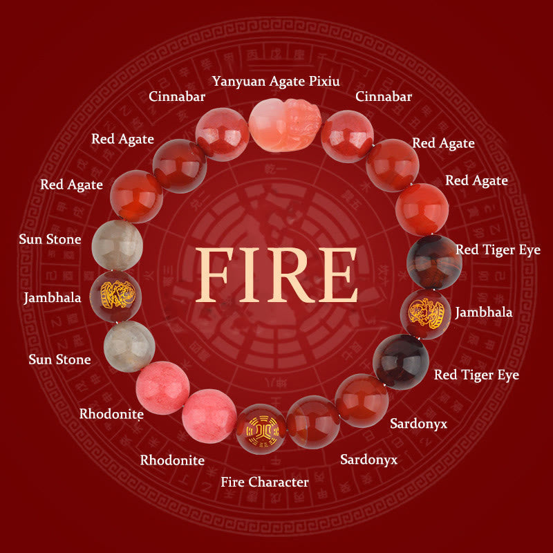 Wear FengShui Five Elements Various Crystal Agate Pixiu Wealth Bracelet