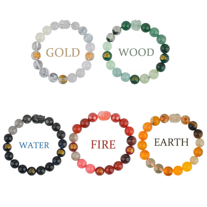 Wear FengShui Five Elements Various Crystal Agate Pixiu Wealth Bracelet