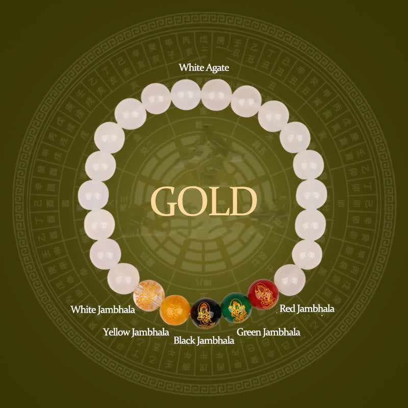 Wear FengShui Five Elements Various Agate Jambhala Luck Bracelet