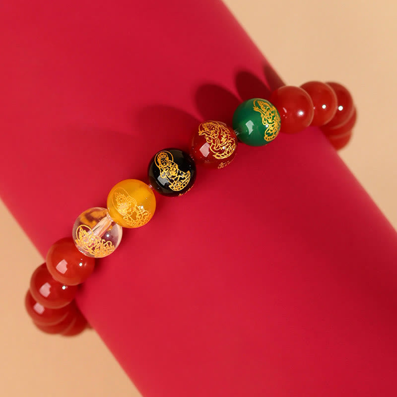 Wear FengShui Five Elements Various Agate Jambhala Luck Bracelet