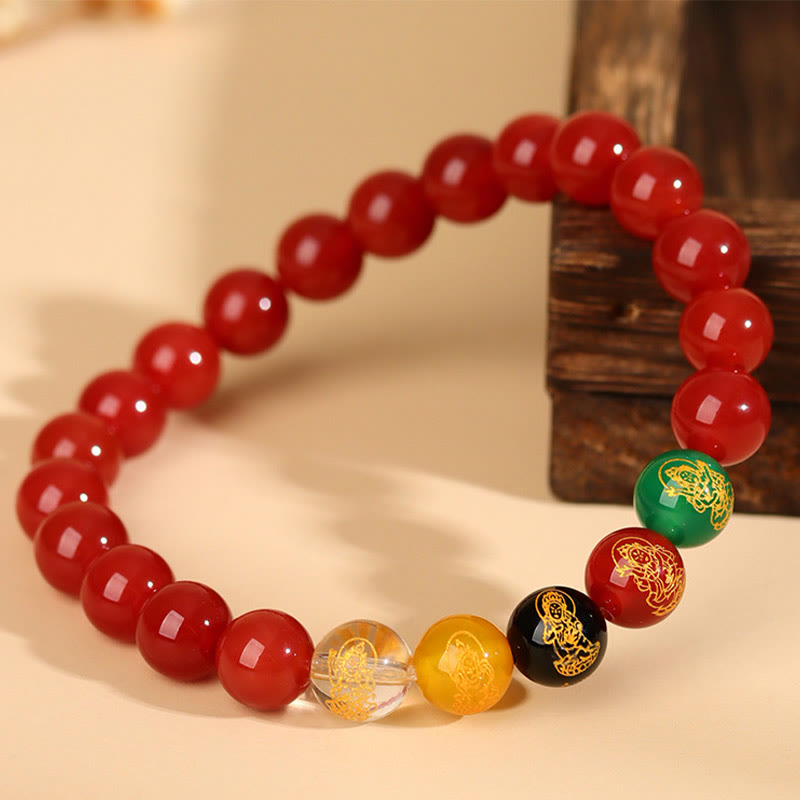 Wear FengShui Five Elements Various Agate Jambhala Luck Bracelet