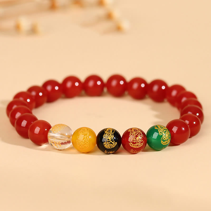 Wear FengShui Five Elements Various Agate Jambhala Luck Bracelet