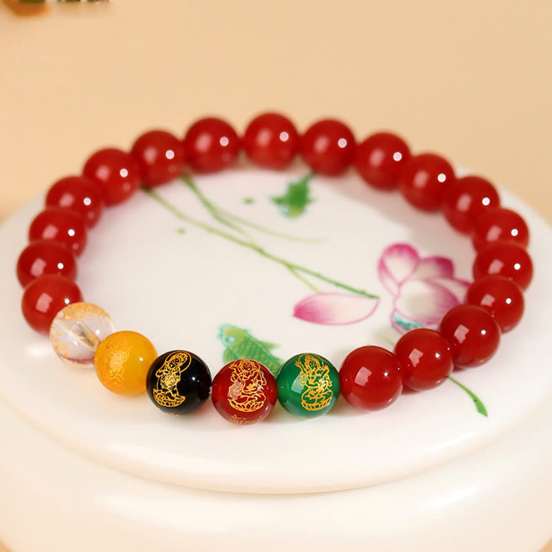 Wear FengShui Five Elements Various Agate Jambhala Luck Bracelet
