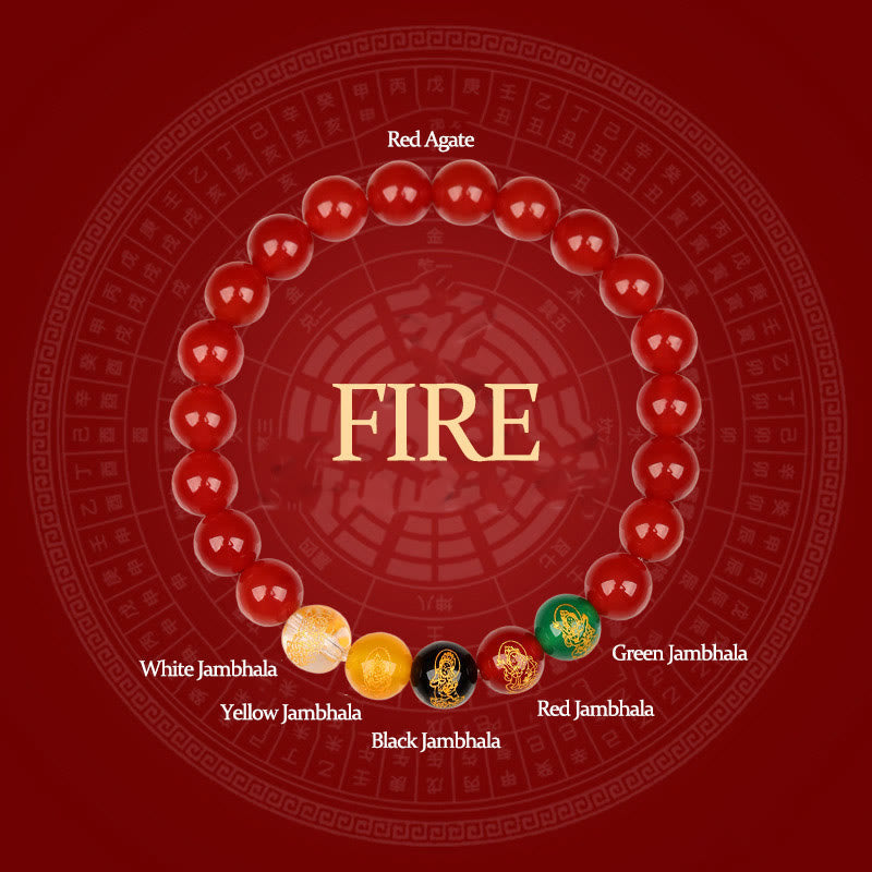 Wear FengShui Five Elements Various Agate Jambhala Luck Bracelet