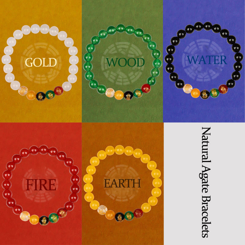 Wear FengShui Five Elements Various Agate Jambhala Luck Bracelet