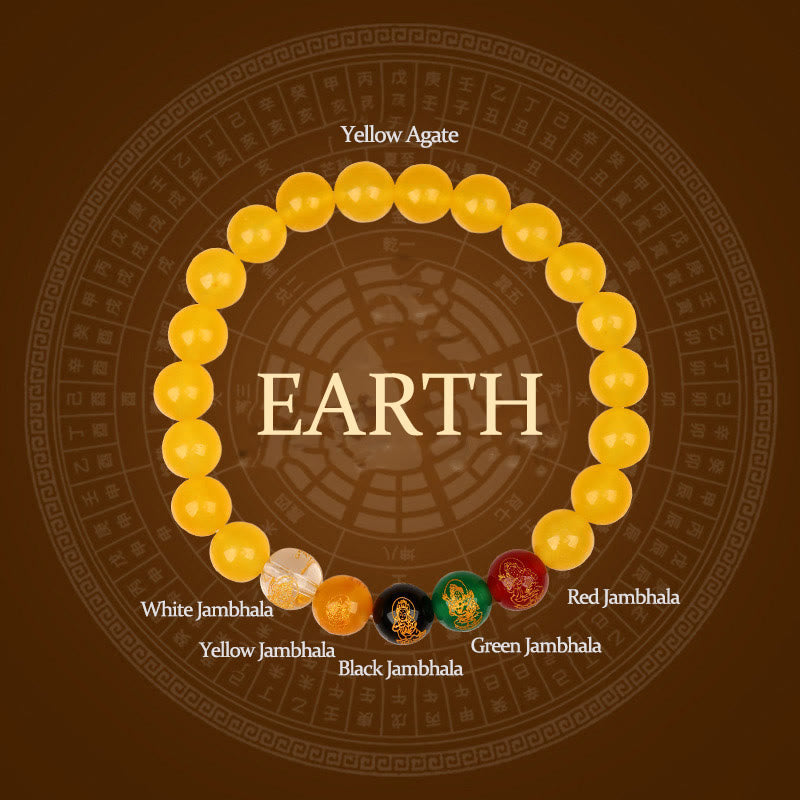 Wear FengShui Five Elements Various Agate Jambhala Luck Bracelet