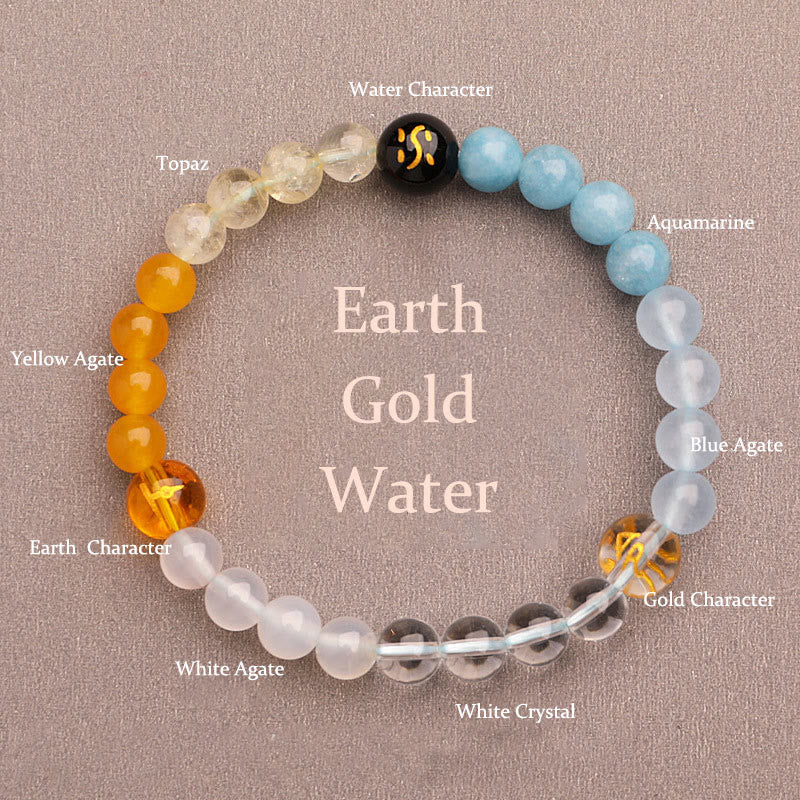 Wear FengShui Five Elements Various Agate Crystal Sun Stone Wisdom Bracelet