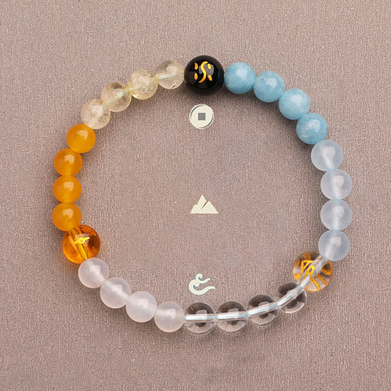 Wear FengShui Five Elements Various Agate Crystal Sun Stone Wisdom Bracelet
