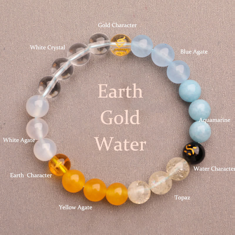 Wear FengShui Five Elements Various Agate Crystal Sun Stone Wisdom Bracelet
