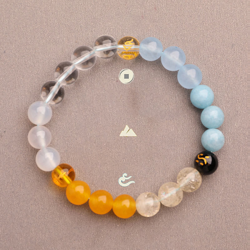 Wear FengShui Five Elements Various Agate Crystal Sun Stone Wisdom Bracelet