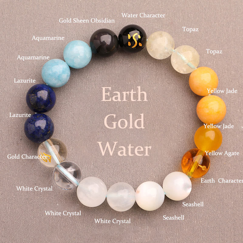 Wear FengShui Five Elements Various Agate Crystal Sun Stone Wisdom Bracelet