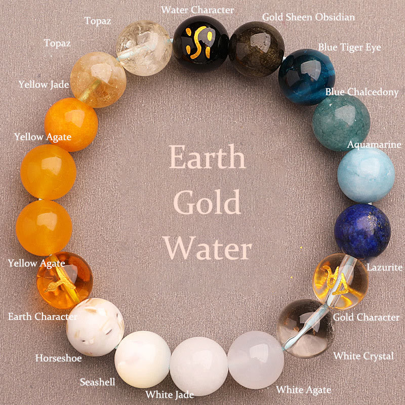 Wear FengShui Five Elements Various Agate Crystal Sun Stone Wisdom Bracelet