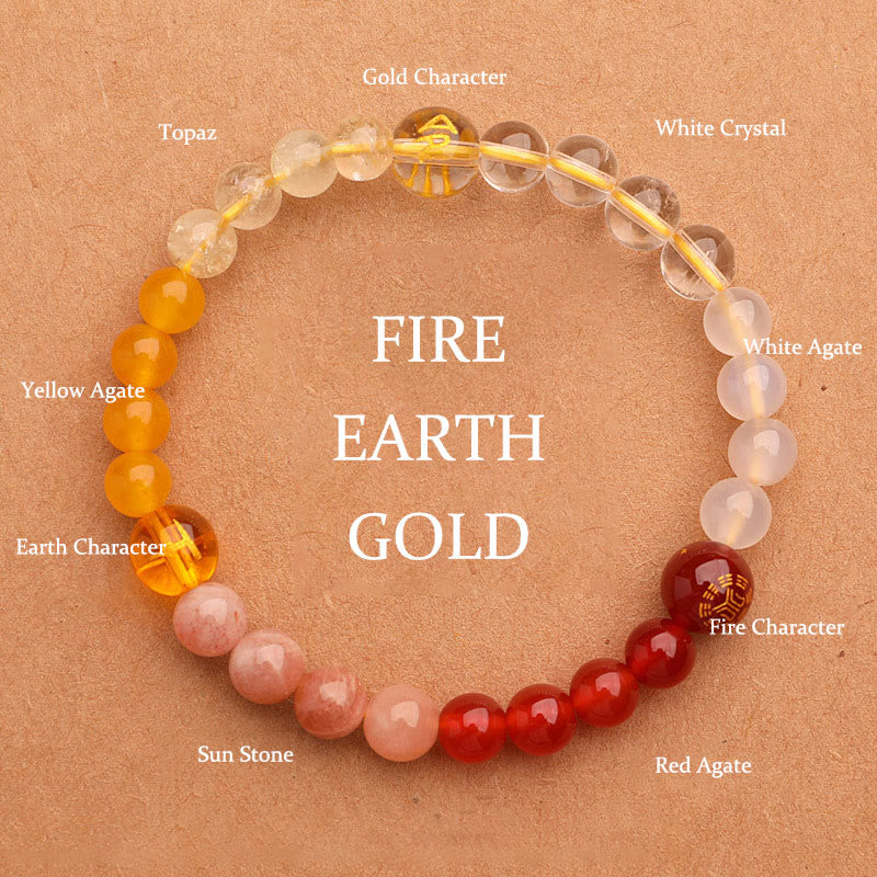 Wear FengShui Five Elements Various Agate Crystal Sun Stone Wisdom Bracelet