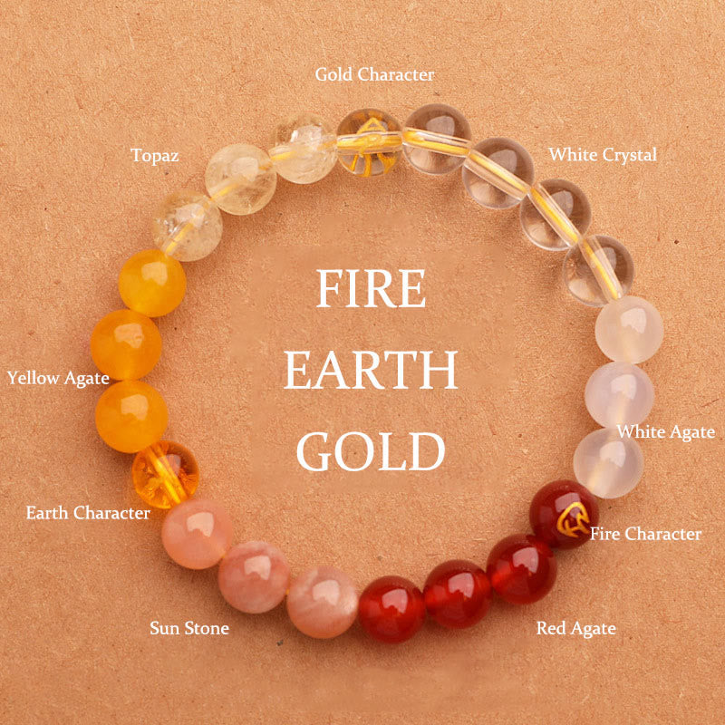 Wear FengShui Five Elements Various Agate Crystal Sun Stone Wisdom Bracelet
